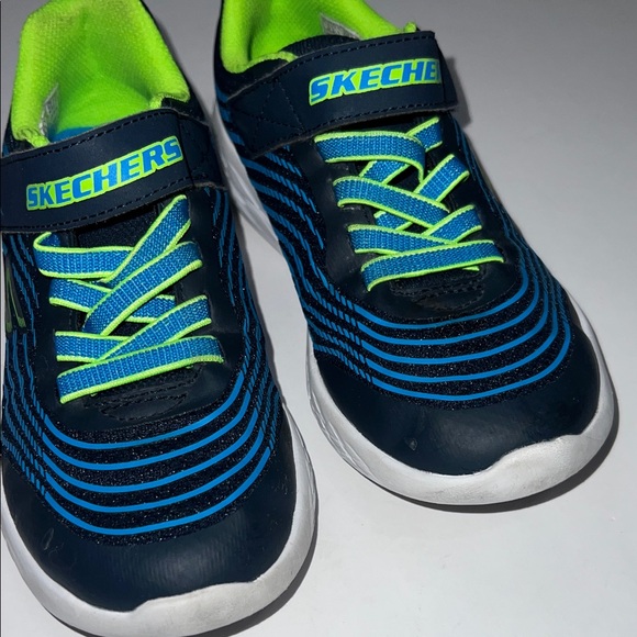 Skechers Blue and Neon Green Kids' Shoes - Picture 4 of 9